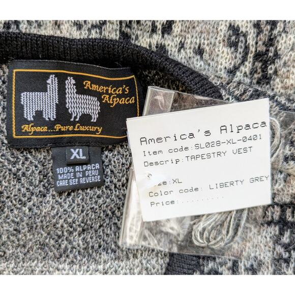 NEW Americas Alpaca Vest XL Gray White Black Tapestry Knit Alpaca Wool Preppy - Picture 11 of 12